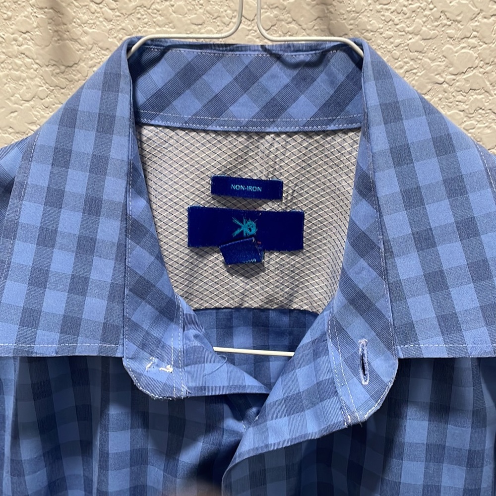 EGARA Mens M Blue and navy gingham check button up dress shirt 💼🖇📈 - Picture 2 of 5